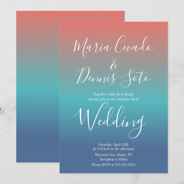 Convite Casamento Bold Gradiente Pôr do Sol Script (Frente/Verso)