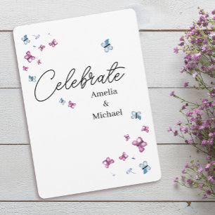 Convite Casamento bonito com Borboleta Azul Cor-de-Rosa