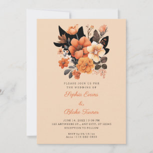 Convite Casamento bonito de Buquê Floral Laranja Queda de 