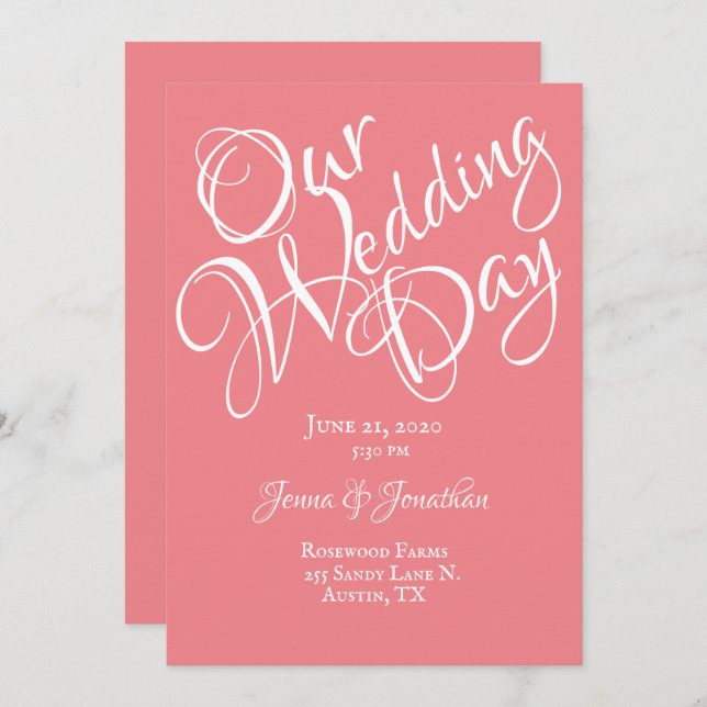 Convite Casamento bonito de Coral Floral Rosa (Frente/Verso)