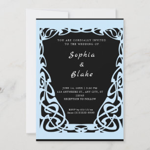 Convite Casamento bonito de Deco de Arte Negra e Azul