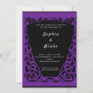 Convite Casamento bonito de Deco de Arte Negra e Roxa