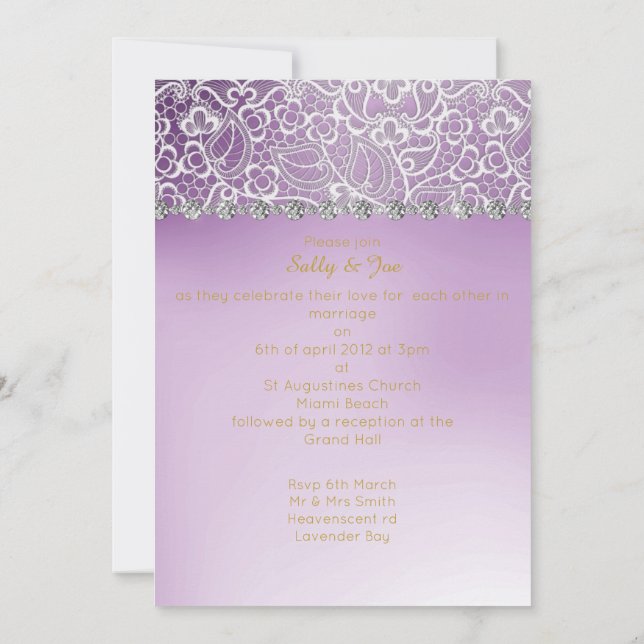 Convite Casamento bonito de Diamante de Roxo (Verso)