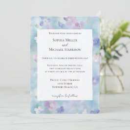 Convite Casamento bonito de Flores Brancas Roxas