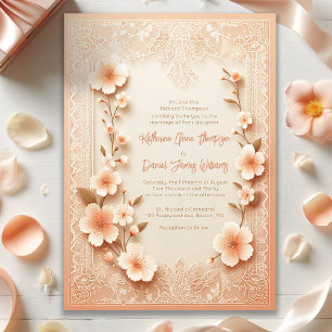 Convite Casamento bonito de Pêssego Romântico