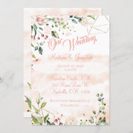 Convite Casamento bonito de Script Floral Rosa
