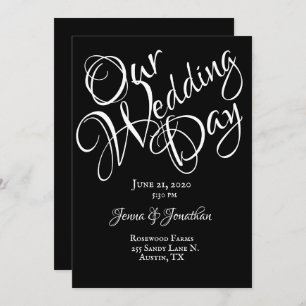 Convite Casamento Bonito de Script Preto e Branco