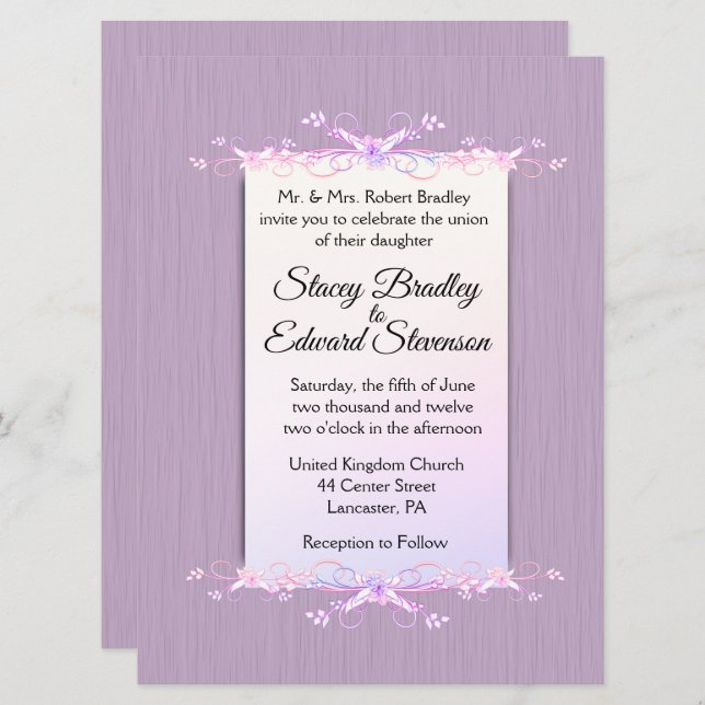 Convite Casamento bonito de Simplicidade Lilac (Frente/Verso)