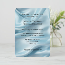 Convite Casamento bonito Feminino Azul Faux Satin