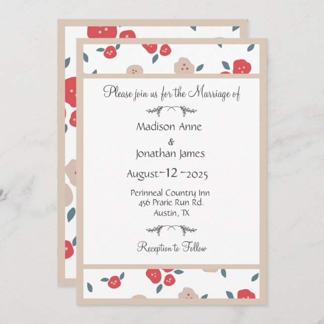 Convite Casamento Bonito Floral Simples (Frente/Verso)