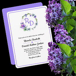 Convite Casamento bonito Floral Wreath Monogrammed