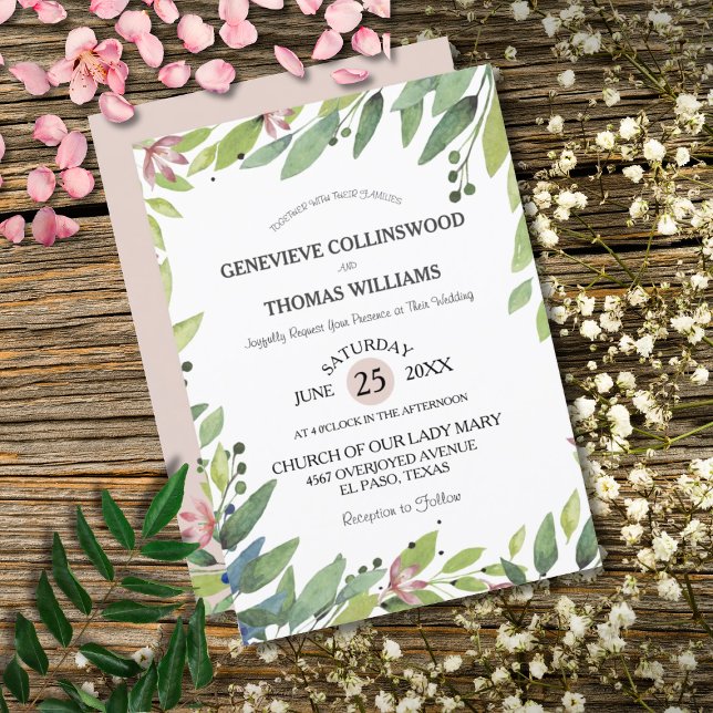 Convite Casamento bonito Primavera botânico, cor-de-rosa (Pretty Pink Floral Botanical Wedding Invitation)