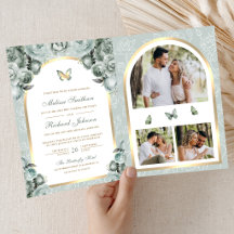 Casamento Borboleta Arco Dourado Floral Verde Salv