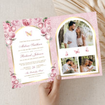 Casamento Borboleta Arco Floral Rosa Bege Dourado