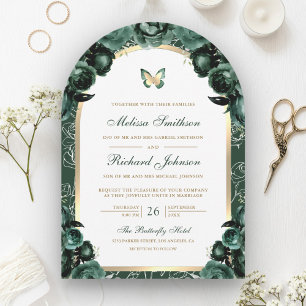 Convite Casamento Borboleta Arco Floral Verde Esmeralda Do