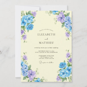 Convite Casamento Borboleta Azul Ranunculus Eucalipto