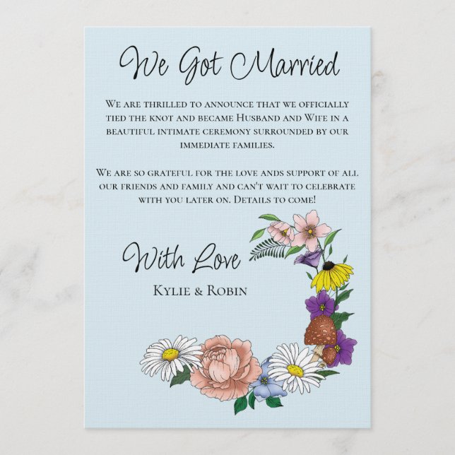 Convite Casamento Borboleta Cogumelo Flores Silvestres Cap (Frente)