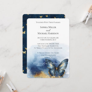 Convite Casamento Borboleta Dourada Azul