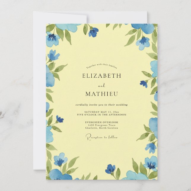 Convite Casamento Borboleta Eucalipto Folhagem Periwinkle (Frente)