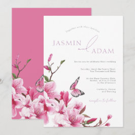 Convite Casamento Borboleta Flor de Romance Rosa