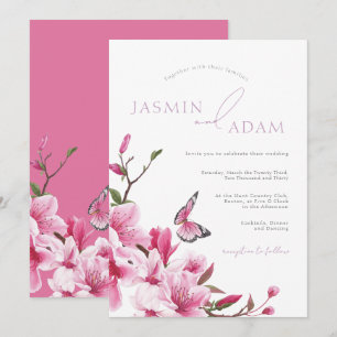 Convite Casamento Borboleta Flor de Romance Rosa