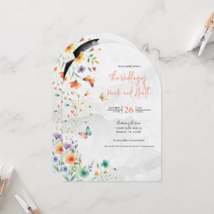 Convite Casamento Borboleta Floral Aquarela Colorida