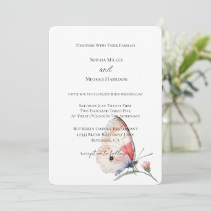 Convite Casamento Borboleta Floral Pêssego Rosa