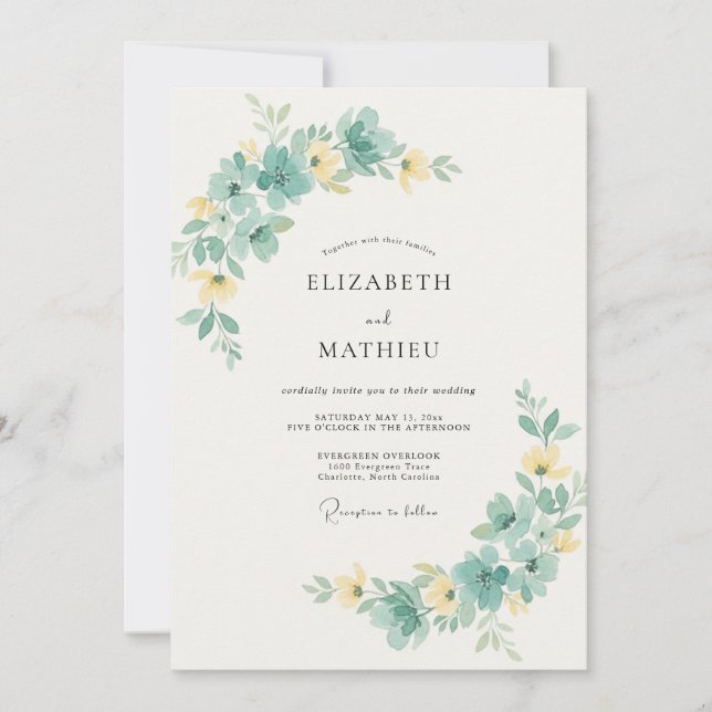 Convite Casamento Borboleta Folhagem Eucalipto (Frente)
