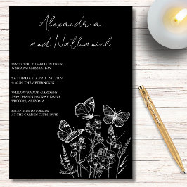 Convite Casamento Borboleta Preto e Branco Minimalista Mod