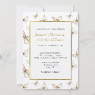 Convite Casamento Borboletas Brancas Creme Dourado Chic