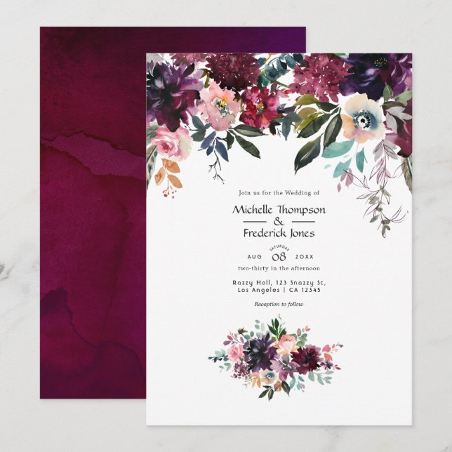 Convite Casamento Bordeaux Wine Colorways (Frente/Verso)