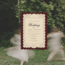 Casamento Borgonha com Renda de Papel Vintage