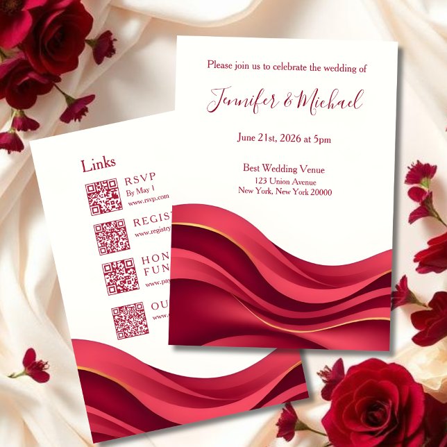 Convite Casamento Borgonha e Marfim Tudo em Um (Burgundy Wedding All In One  Invitation )