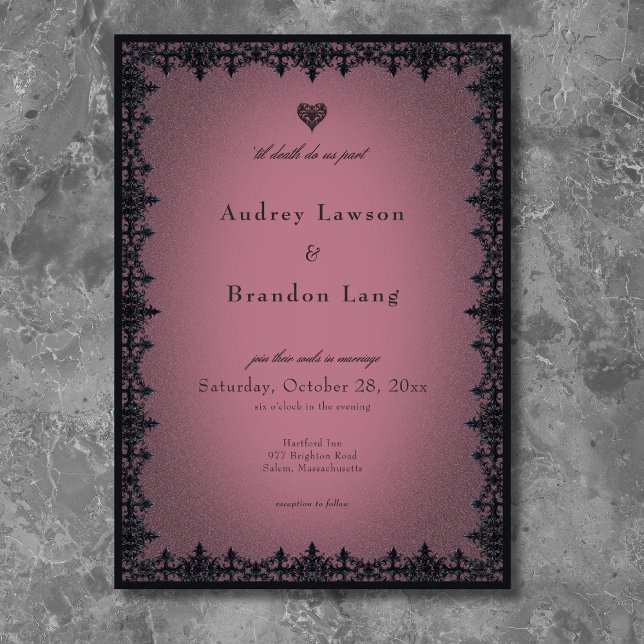 Convite Casamento Borgonha Fronteira de Ferro Gótico Vitor (Victorian Gothic Iron Border Burgundy Wedding Invitation)