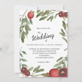 Convite Casamento Borgonha Pomegranatos Folhas Botânicas