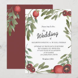 Convite Casamento Borgonha Pomegranatos Folhas Botânicas