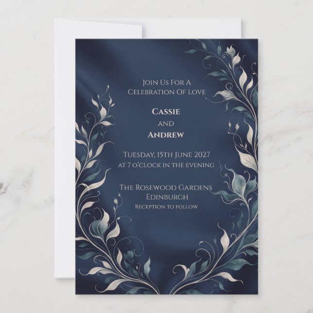 Convite Casamento Botânico à Luz da Lua Navy (Frente)