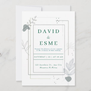Convite Casamento Botânico Abstrato Minimalista Cinza