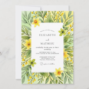 Convite Casamento Botânico Alegre Amarelo de Primavera