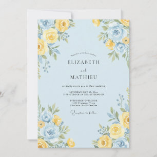 Convite Casamento Botânico Alegre Azul Claro