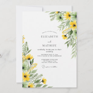 Convite Casamento Botânico Alegre de Verão Amarelo