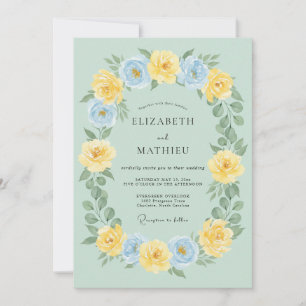 Convite Casamento Botânico Amarelo Azul Salvia