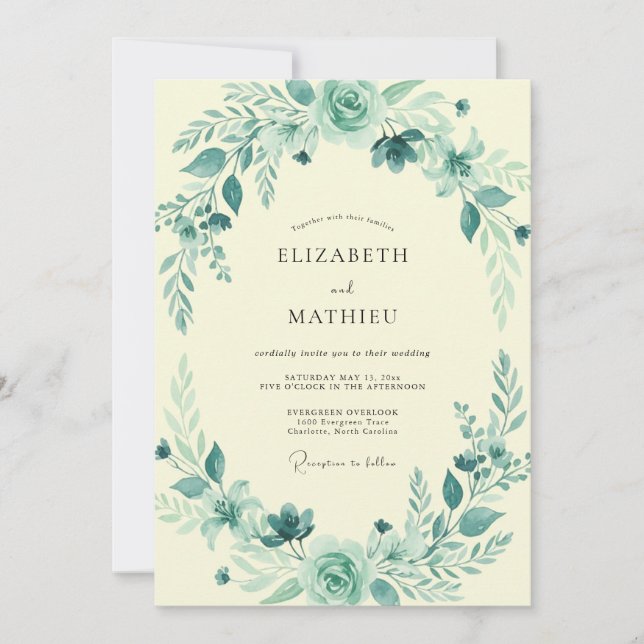 Convite Casamento Botânico Aqua Teal (Frente)