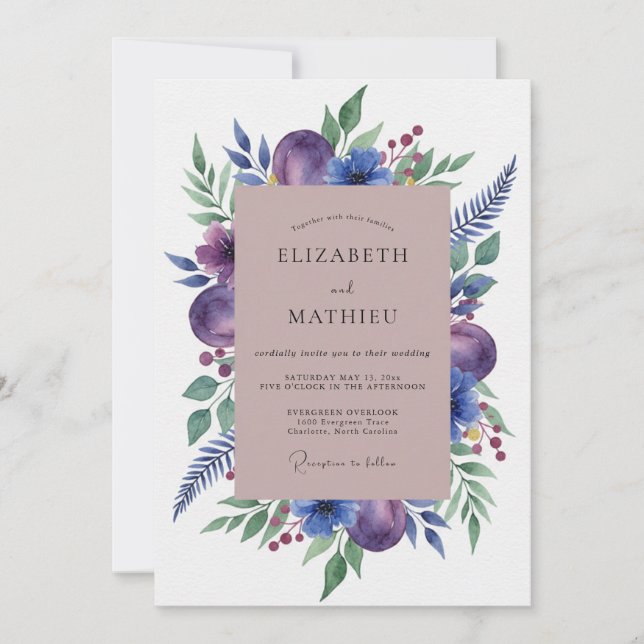 Convite Casamento Botânico Aquarela de Ameixa (Frente)