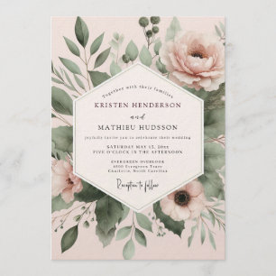 Convite Casamento Botânico Aquarela Rosa