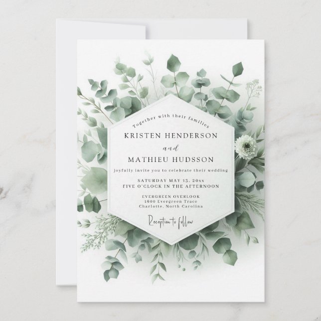 Convite Casamento Botânico Aquarela Sage (Frente)