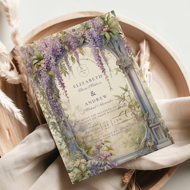 Convite Casamento Botânico Arco de Wisteria (Criador carregado)