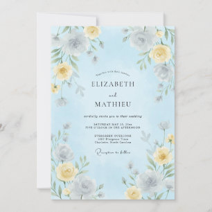 Convite Casamento Botânico Arejado Azul Claro