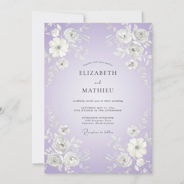 Convite Casamento Botânico Arejado de Lavanda (Frente)