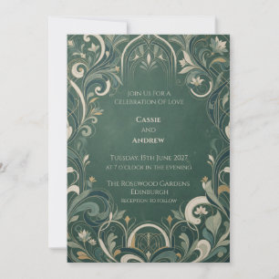 Convite Casamento Botânico Art Déco Esmeralda